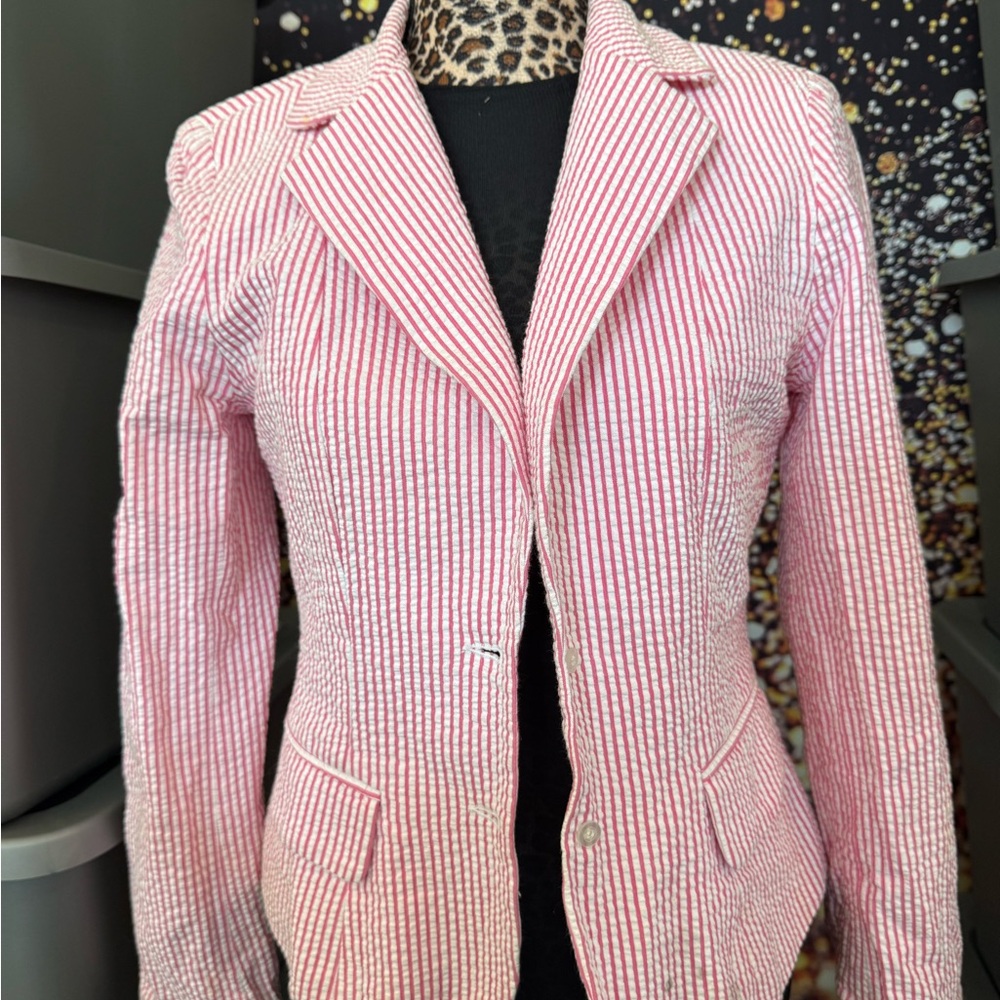Striped Pink Seersucker Blazer Jacket - Women's